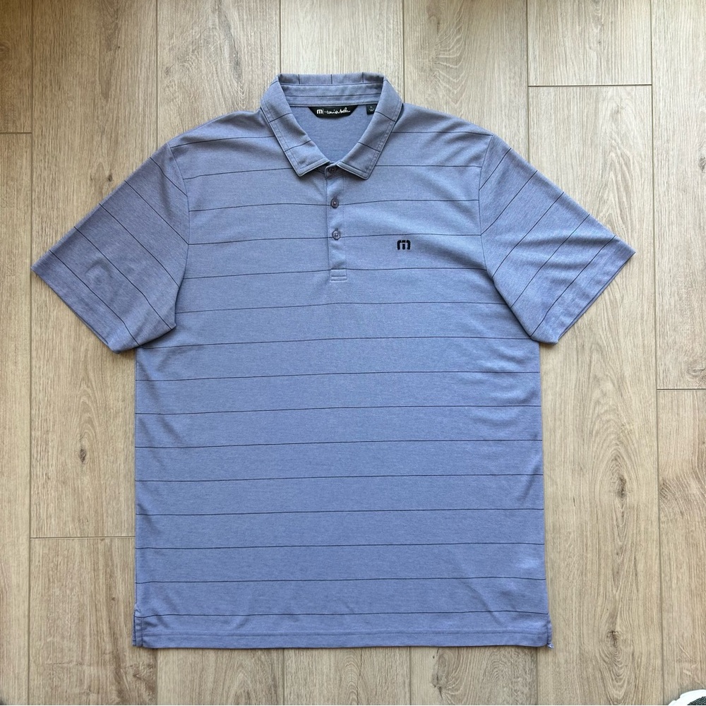 Men’s Travis Mathew Purple Polo Golf Shirt with Stripes